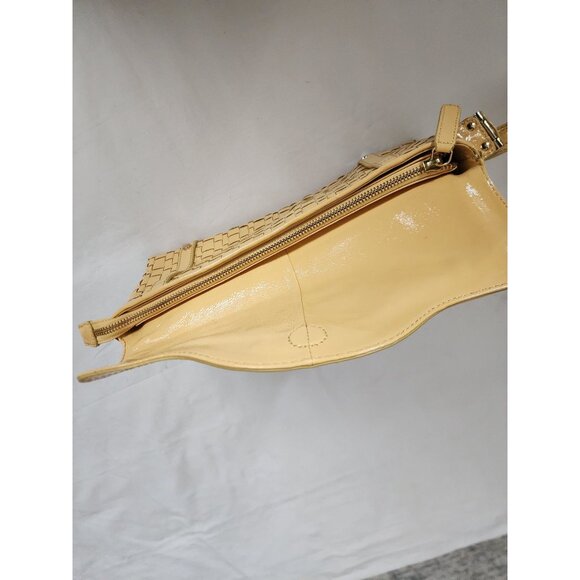Elliott Lucca Women's Yellow Woven Patent Leather Wristlet Strap Purse Clutch - Picture 7 of 12